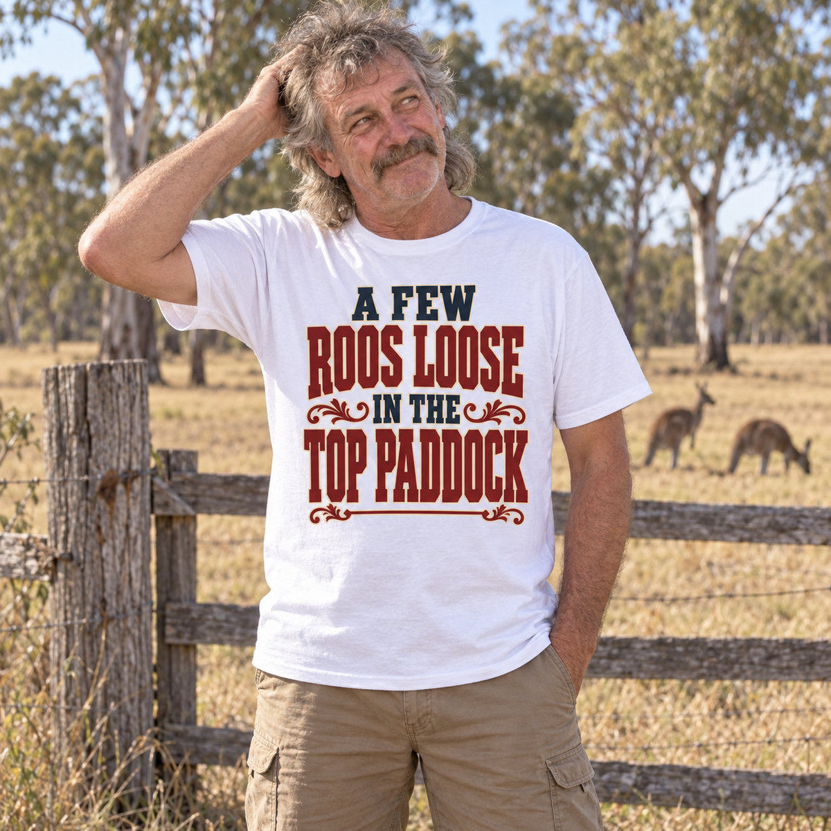 A Few Roos Loose in the Top Paddock (Bold Text) — T-Shirt