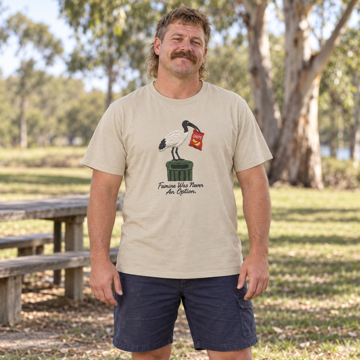 Bin Chicken Ibis — T-Shirt — Australian bloke lifestyle mockup