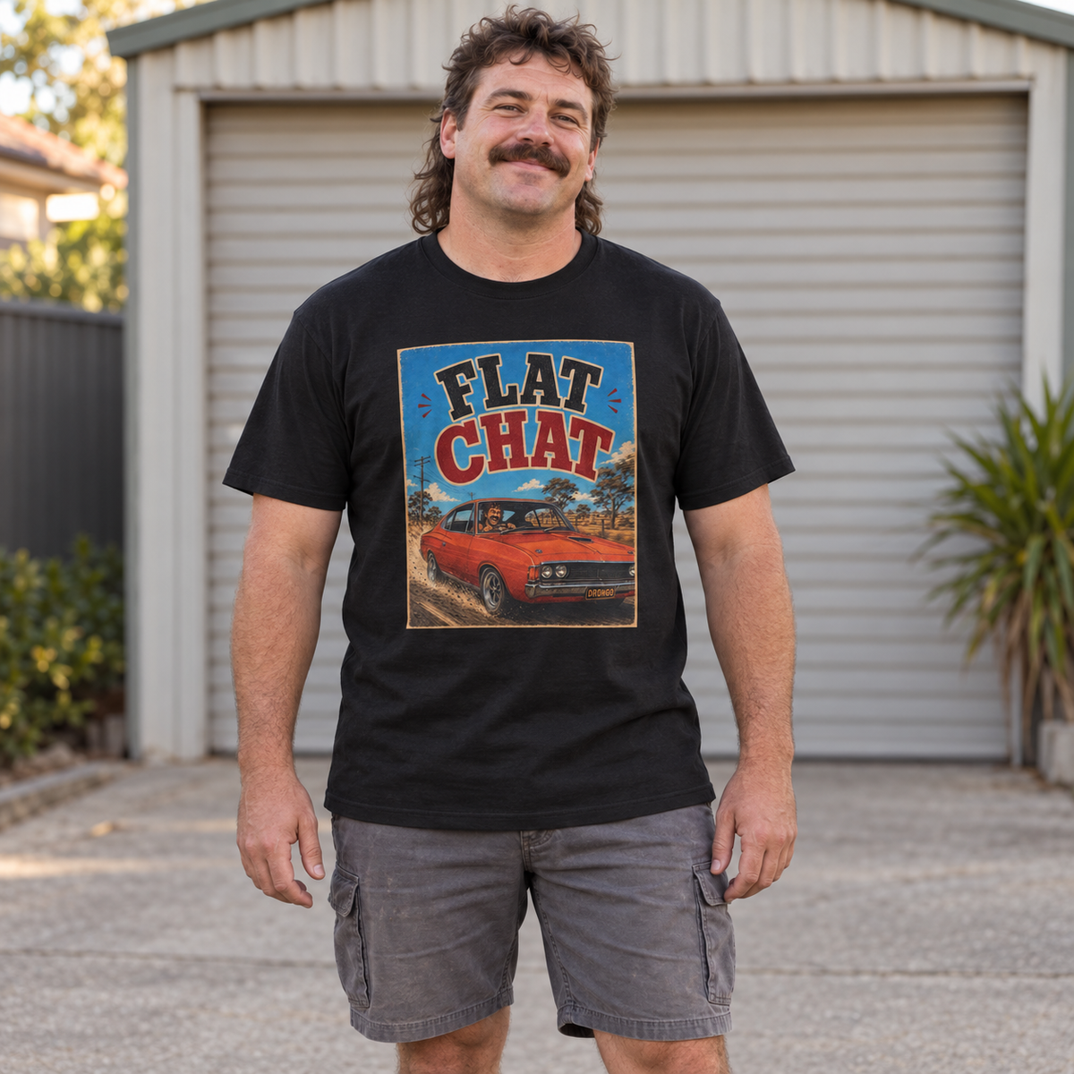 Flat Chat — T-Shirt — Australian bloke lifestyle mockup