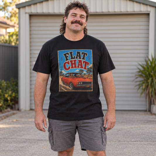 Flat Chat — T-Shirt — Australian bloke lifestyle mockup