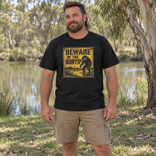 Beware of the Bunyip — T-Shirt — Australian bloke lifestyle mockup