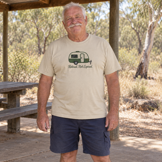 Retired Not Expired — T-Shirt — Australian bloke lifestyle mockup