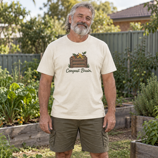 Compost Brain — T-Shirt — Australian bloke lifestyle mockup