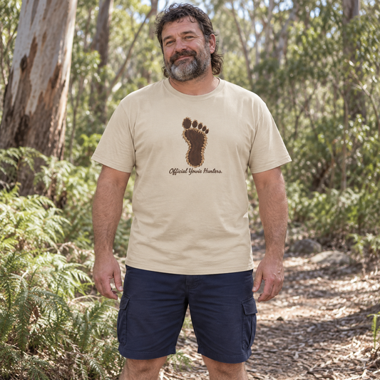 Yowie Hunter (Official Badge) — T-Shirt — Australian bloke lifestyle mockup